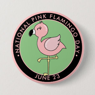 National Rosa Flamingo Day, söt tecknad flamingo Knapp