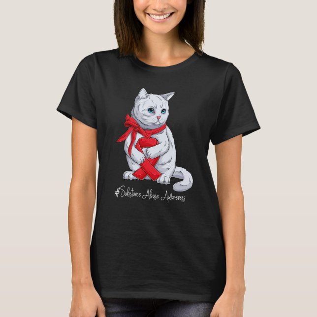 National Substance Abuse Awareness Month Red Ribbo T Shirt (Framsida)