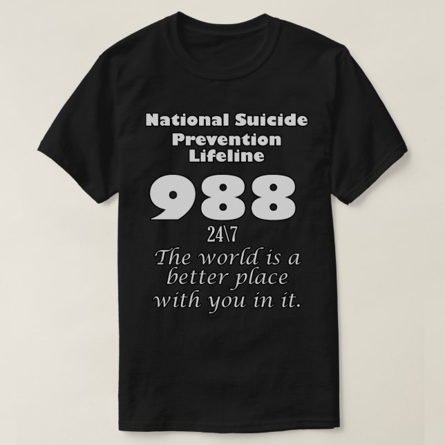 National Suicide Prevention Lifeline 988 with whit T Shirt (Design framsida)