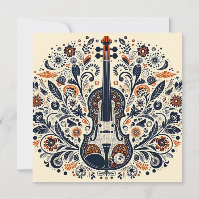  National Violin Day Melody Sticker with Folk Art  Inbjudningar (Framsida)