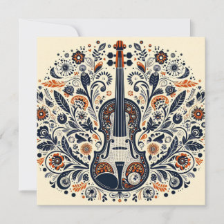  National Violin Day Melody Sticker with Folk Art  Julkort