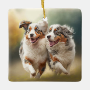 Nationaldagen Australian shepherd, Aussie Hund Julgransprydnad Keramik
