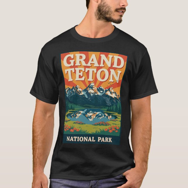 Nationalpark Vintage Grand Teton  T Shirt (Framsida)