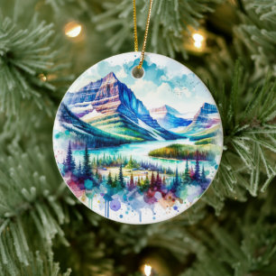 Nationalparken Bright Watercolor Glacier Julgransprydnad Keramik