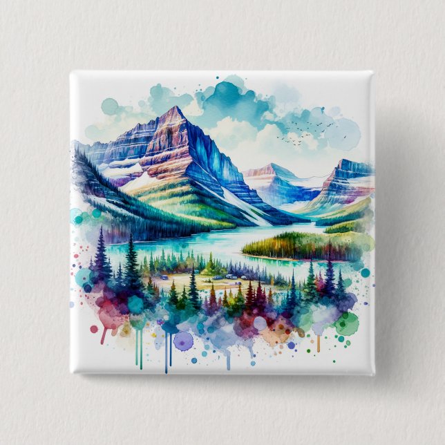Nationalparken Bright Watercolor Glacier Knapp (Framsida)