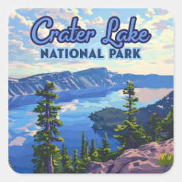 Nationalparken Crater Sjö Oregon Retro Fyrkantigt Klistermärke