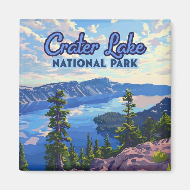 Nationalparken Crater Sjö Oregon Retro Magnet (Framsidan)