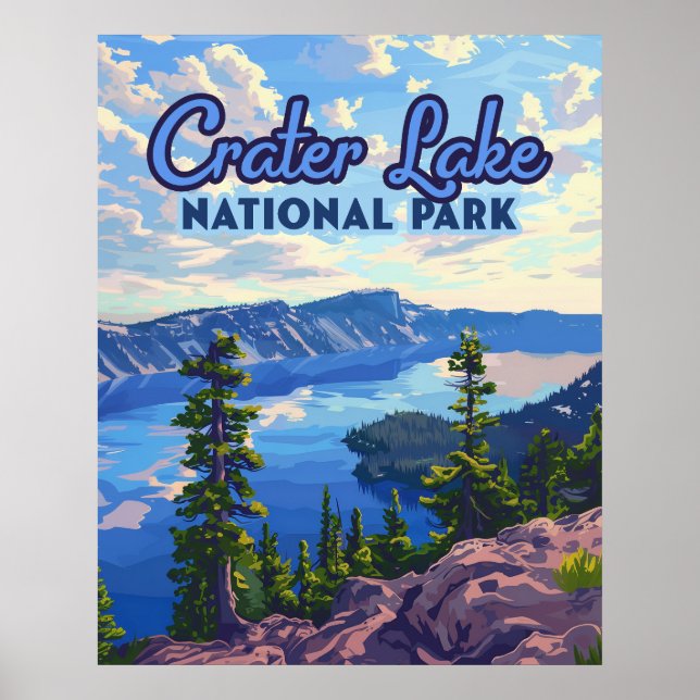 Nationalparken Crater Sjö Oregon Retro Poster (Framsidan)
