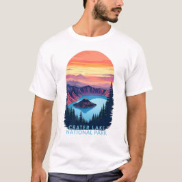 Nationalparken Crater Sjö - Retro Sunset Landscape T Shirt