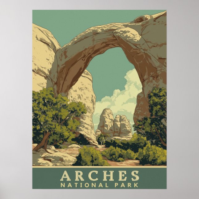 Nationalparken i Vibrant Retro-Stil Arches Poster (Framsidan)