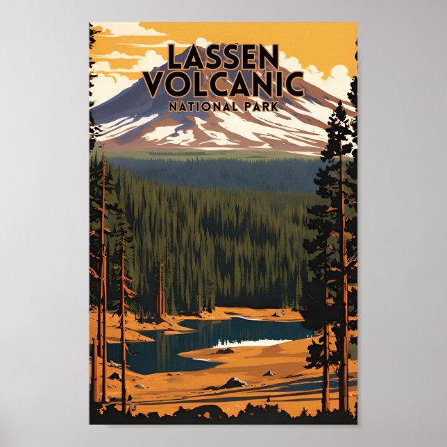 Nationalparken Lassen Volcanic Travel Poster (Framsidan)