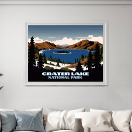 Nationalparken Oregon Snö vid Crater Sjö Poster