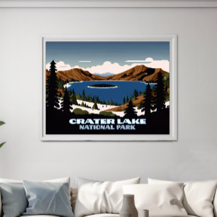 Nationalparken Oregon Snö vid Crater Sjö Poster