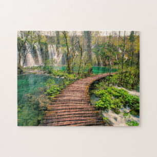 Nationalparken Plitvice Sjöar i Kroatien stililise Pussel