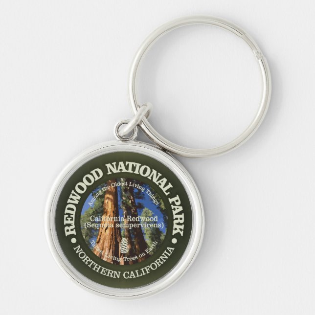 Nationalparken Redwood Rund Silverfärgad Nyckelring (Framsidan)