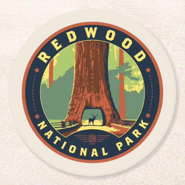 Nationalparken Redwood Underlägg Papper Rund (Framsidan)