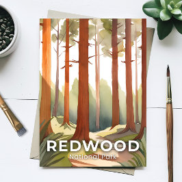 Nationalparken Redwood | Vattenfärg Träd Vykort