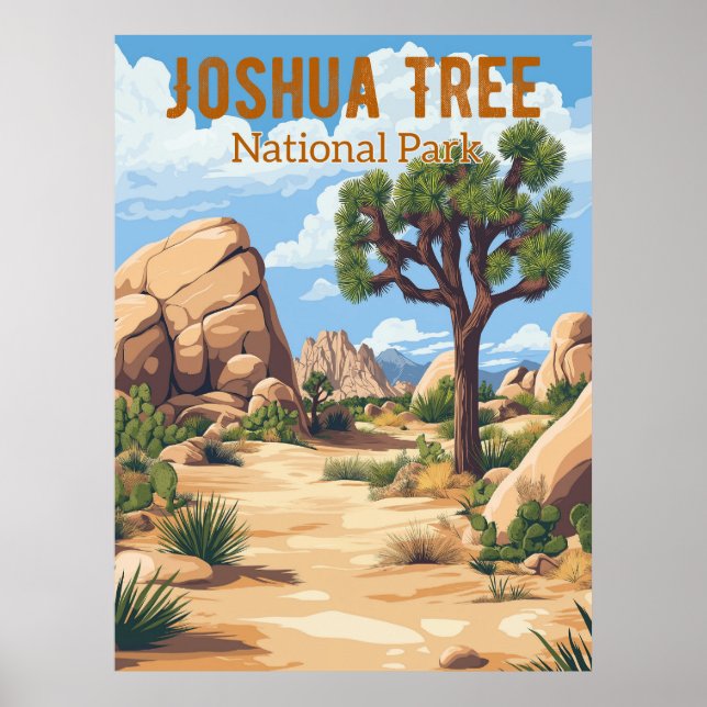 Nationalparken Retro Joshua Träd Poster (Framsidan)
