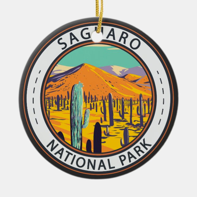 Nationalparken Saguaro Cacti i Vår Badge Julgransprydnad Keramik (Framsidan)