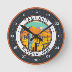 Nationalparken Saguaro Cacti i Vår Badge Rund Klocka