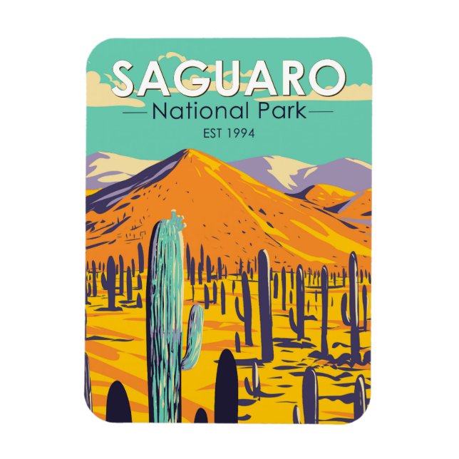 Nationalparken Saguaro Cacti i Vintagen Vår Magnet (Vertikal)