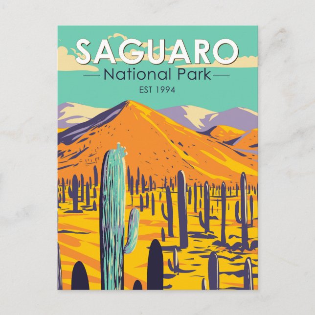 Nationalparken Saguaro Cacti i Vintagen Vår Vykort (Framsida)