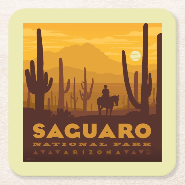 Nationalparken Saguaro Square | Arizona Underlägg Papper Kvadrat (Framsidan)