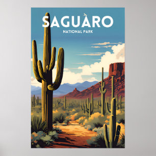 Nationalparken Saguaro Traditional Travel Poster