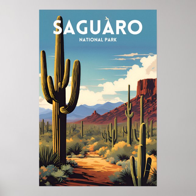 Nationalparken Saguaro Traditional Travel Poster (Framsidan)