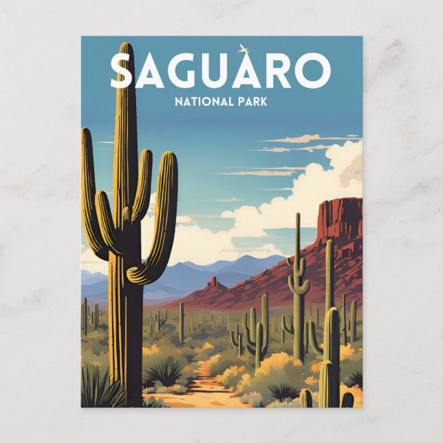 Nationalparken Saguaro Traditional Travel Poster Vykort (Framsida)