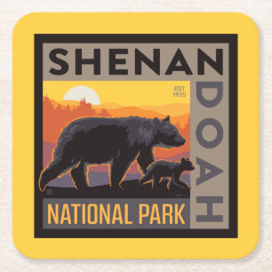 Nationalparken Shenandoah Mamma och Unge Underlägg Papper Kvadrat