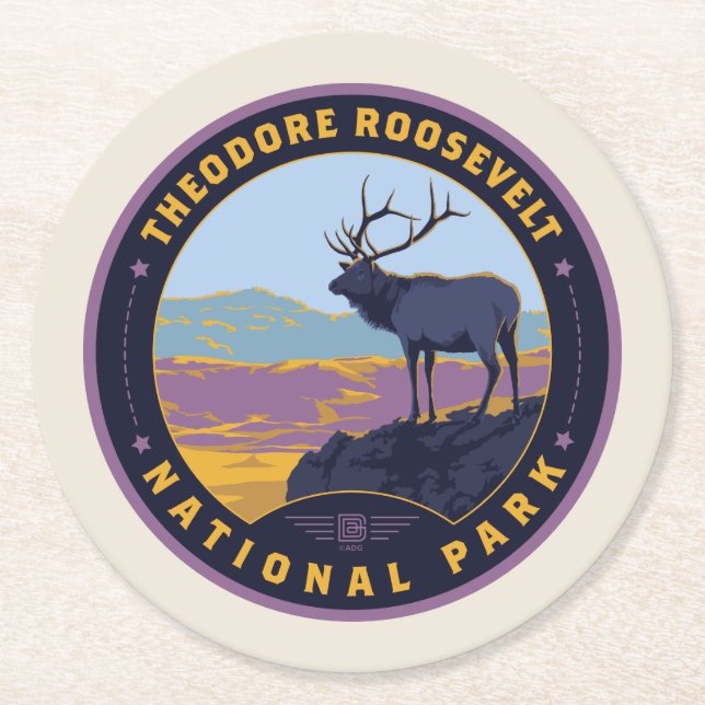 Nationalparken Theodore Roosevelt Underlägg Papper Rund (Framsidan)