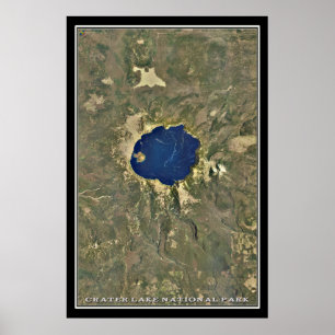 Nationalparken vid Crater Sjö Oregon Satellite Kar Poster