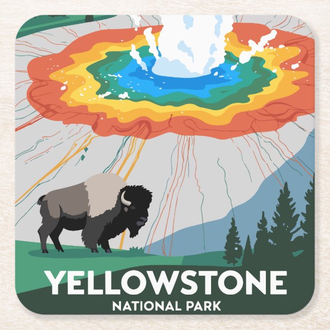 Nationalparken Vivid Yellowstone Underlägg Papper Kvadrat (Framsidan)