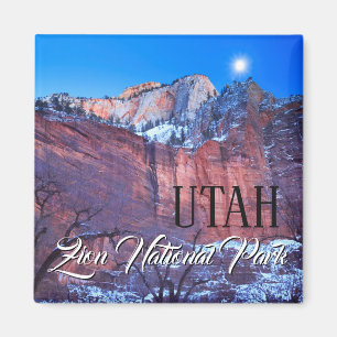 Nationalparken Winter Måne Zion Utah Magnet