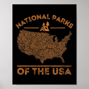Nationalparker Karta Vandring Resor Camping Utomhu Poster