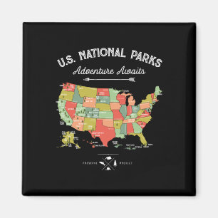Nationalparker T Shirt Karta Camping Kvinnor Män V Magnet