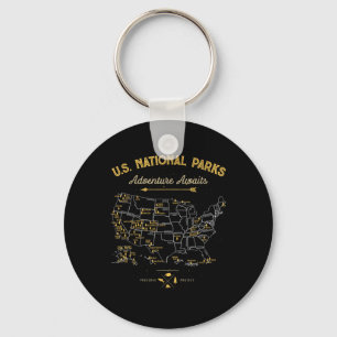 Nationalparker T Shirt Karta Camping Kvinnor Män V Nyckelring