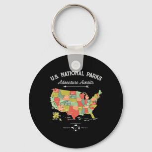 Nationalparker T Shirt Karta Camping Kvinnor Män V Nyckelring