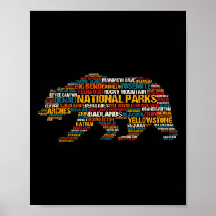 Nationalparker Usa Lista Word Moln Björn Camping A Poster