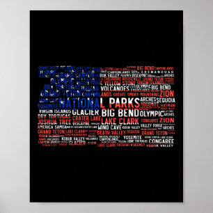 Nationalparker Usa Lista Word Moln Us Flagga Campi Poster