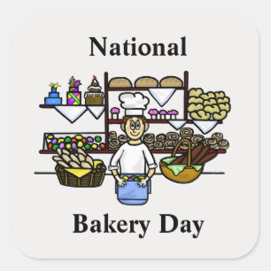 Nationell bokeridag Man i Bakery Stickers Fyrkantigt Klistermärke