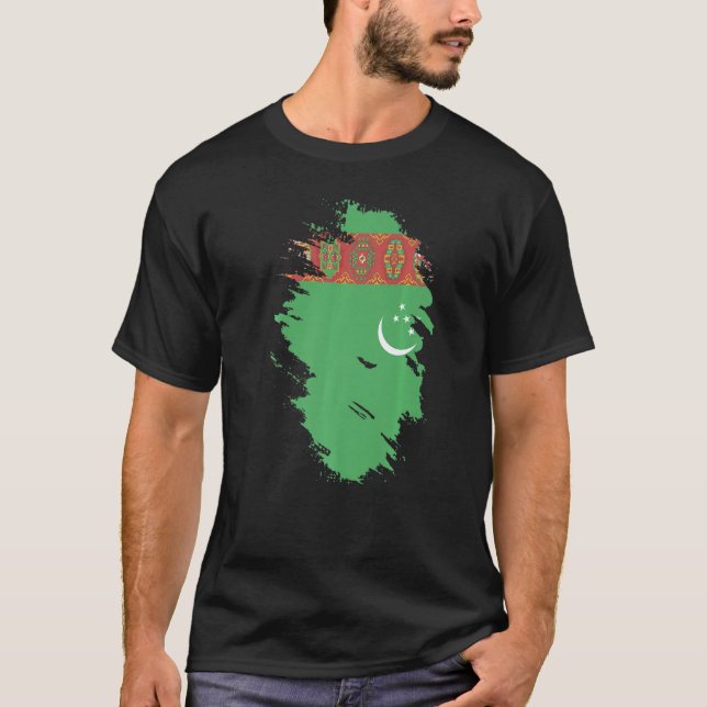 Nationell Flagga i Turkmenistan souvenir för manar T Shirt (Framsida)