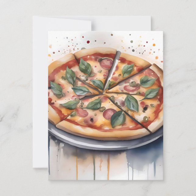 Nationell Pizza-vecka C - Vattenfärger Julkort (Framsida)