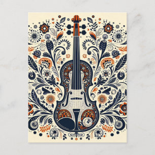 Nationell Violin Day Melody Sticker med folkkonst Helg Vykort