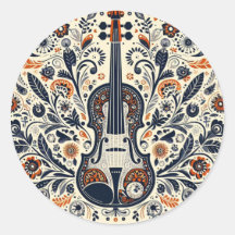 Nationell Violin Day Melody Sticker med folkkonst