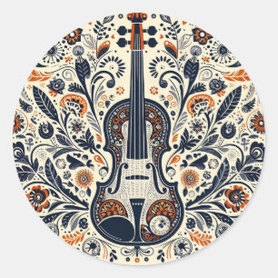 Nationell Violin Day Melody Sticker med folkkonst Runt Klistermärke