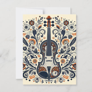 Nationell Violin Day Melody Sticker med folkkonst Vykort