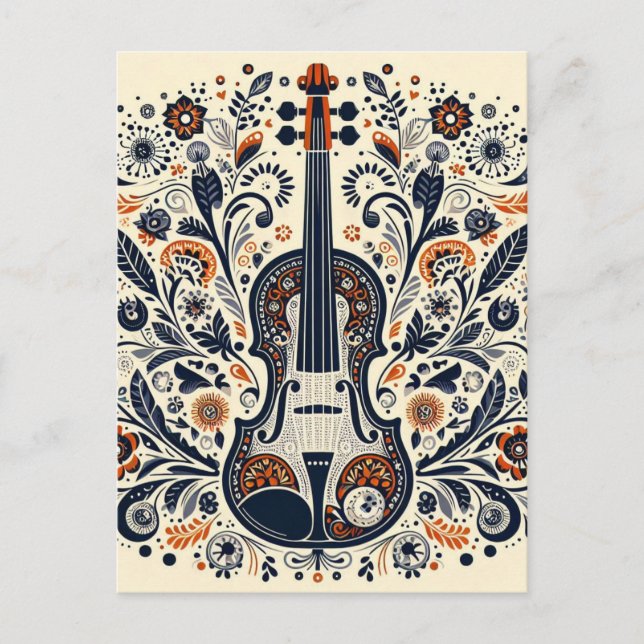 Nationell Violin Day Melody Sticker med folkkonst Vykort (Framsida)