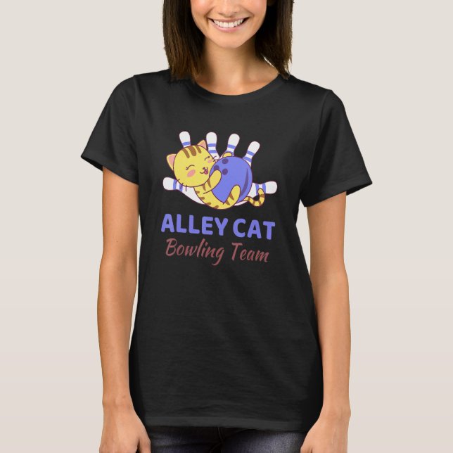 Nationella Bowlingdagen Alley Cat Bowling Lag Söt  T Shirt (Framsida)